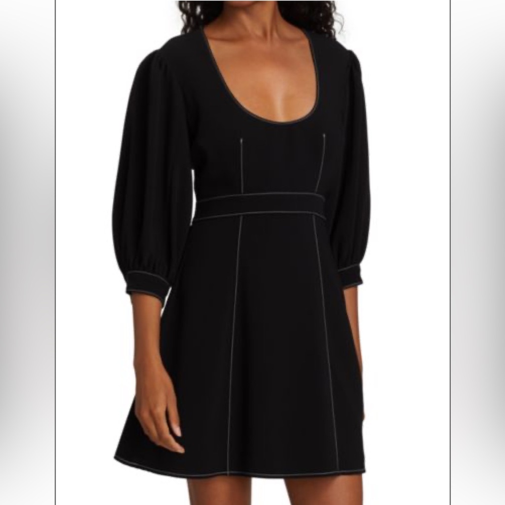 Cinq à Sept Women's Black Topstitch Self-Tie Clarissa Mini Dress Size 8 NWT